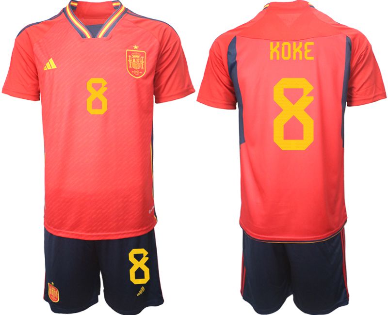 Men 2022 World Cup National Team Spain home red #8 Soccer Jerseys